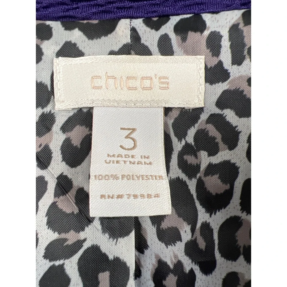 Chico's Textured Blazer Women Size 3 US XL Purple Leopard Lining Zip Pockets